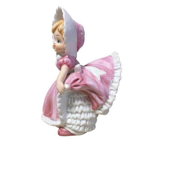 Girl with Bloomers #904 Bisque Porcelain Figurine Pink Ruffled Dress 4.5" - Picture 10 of 16